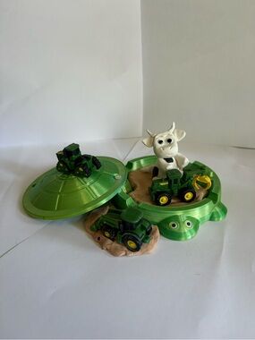 Green Farm Tractor Playset with Cute Cow Figure